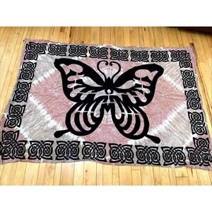 VTG 90s Butterfly Wall Hanging Tablecloth Brown TieDye Tapestry Celtic Knot Boho